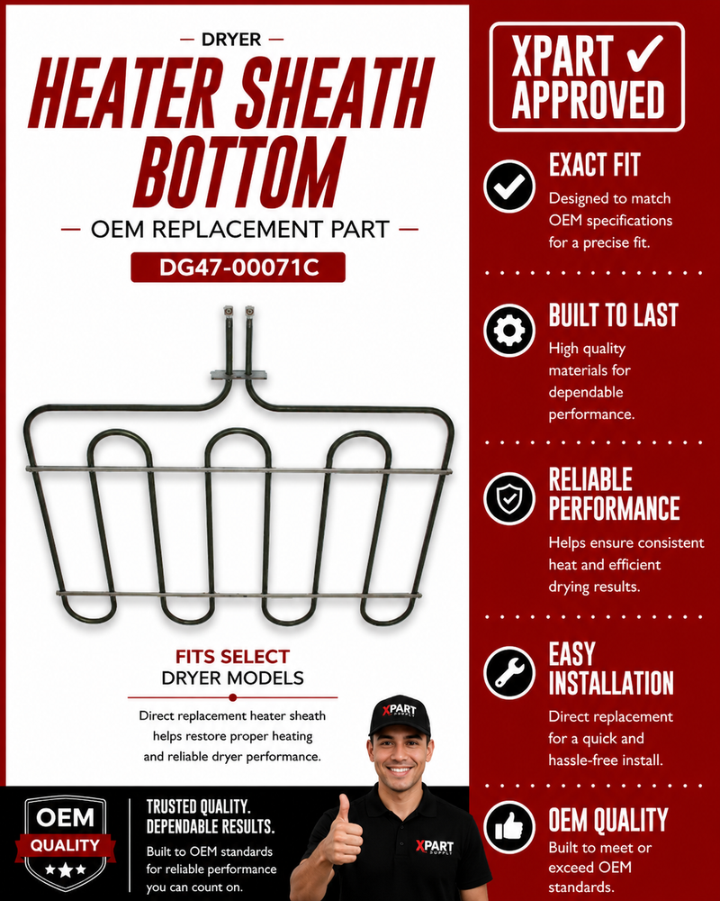 Samsung Range Oven Heater Sheath Bottom DG47-00071C — Fixes Oven Not Heating / Uneven Baking