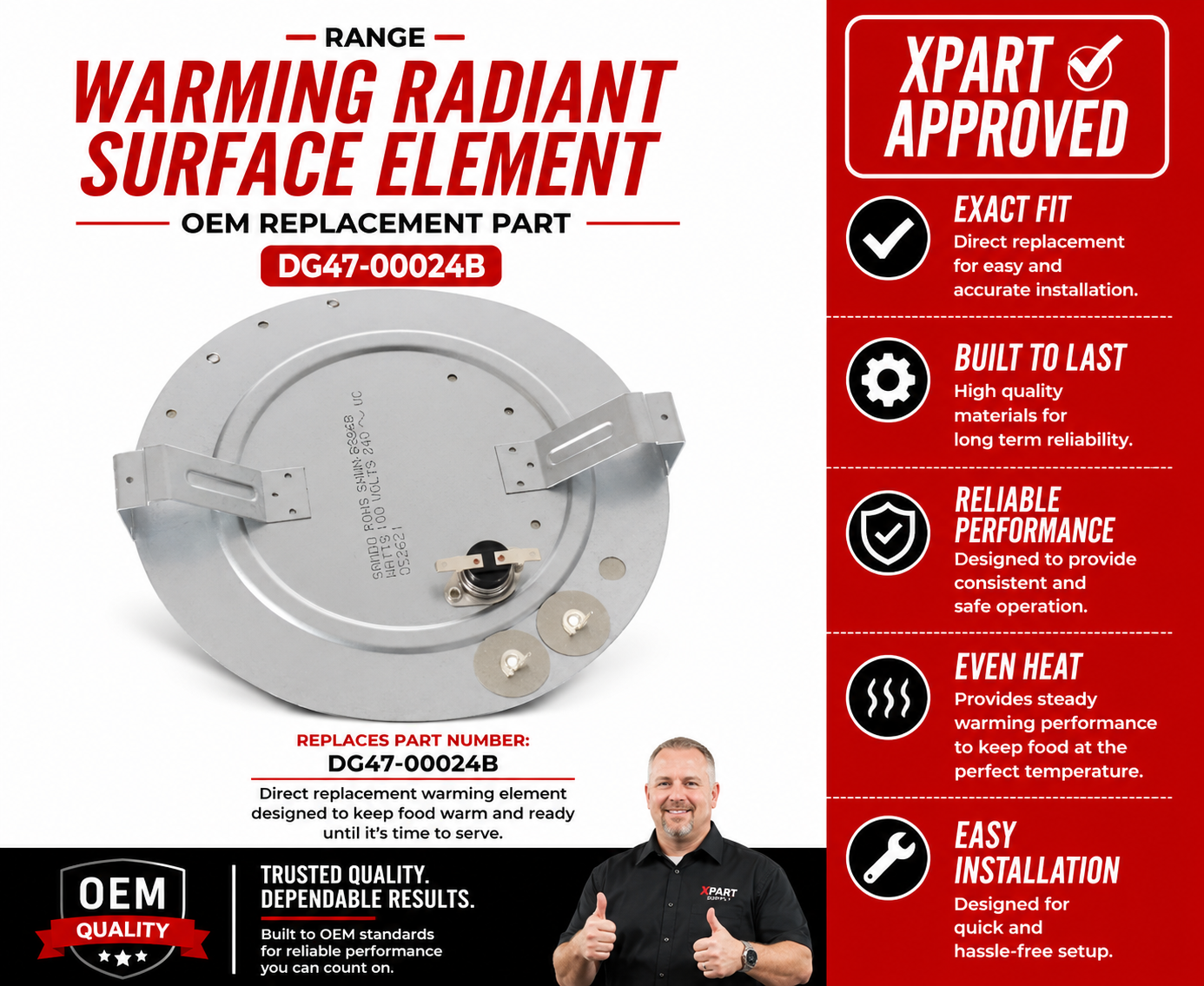 Samsung Range Warming Element DG47-00024B — Restore Even Heating on Radiant Cooktop