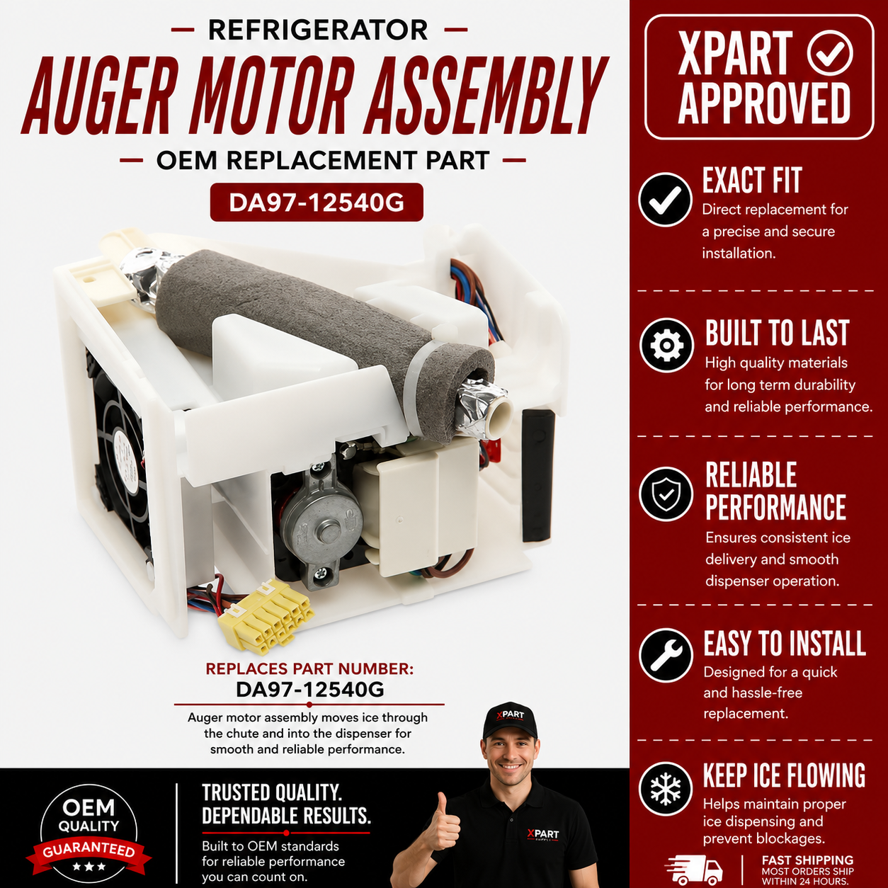 Samsung Refrigerator Auger Motor Assembly DA97-12540G — Fixes Ice Dispenser Not Dispensing / Grinding Noise