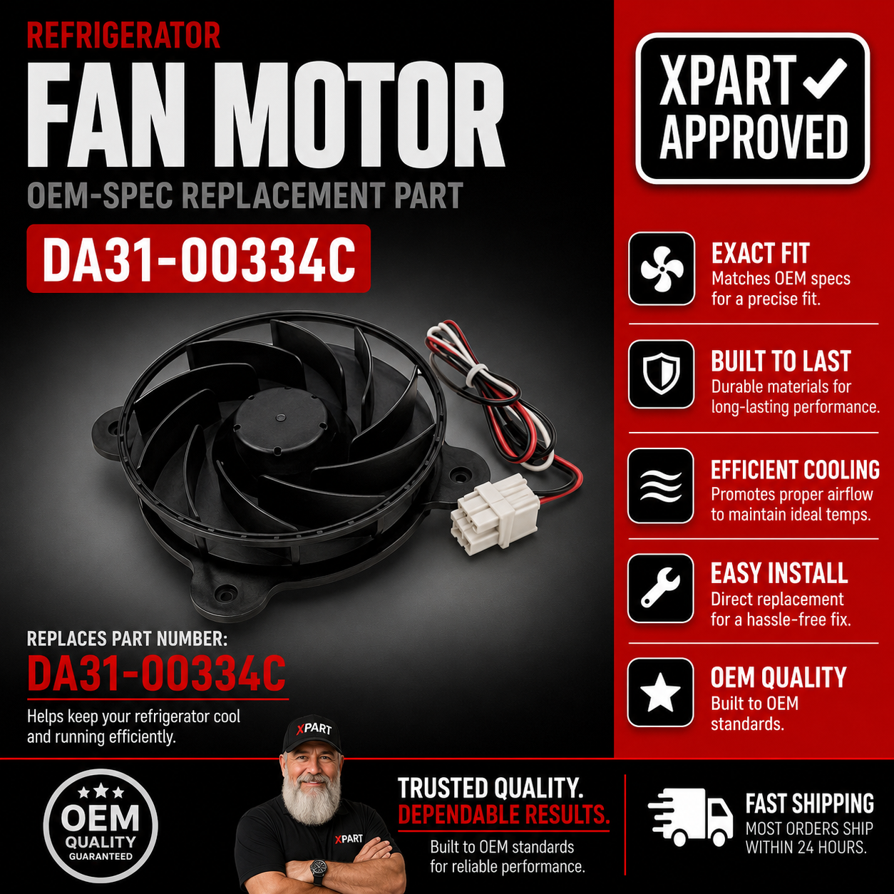 Samsung Evaporator Fan Motor DA31-00334C — Fixes Refrigerator Not Cooling & Freezer Airflow Loss