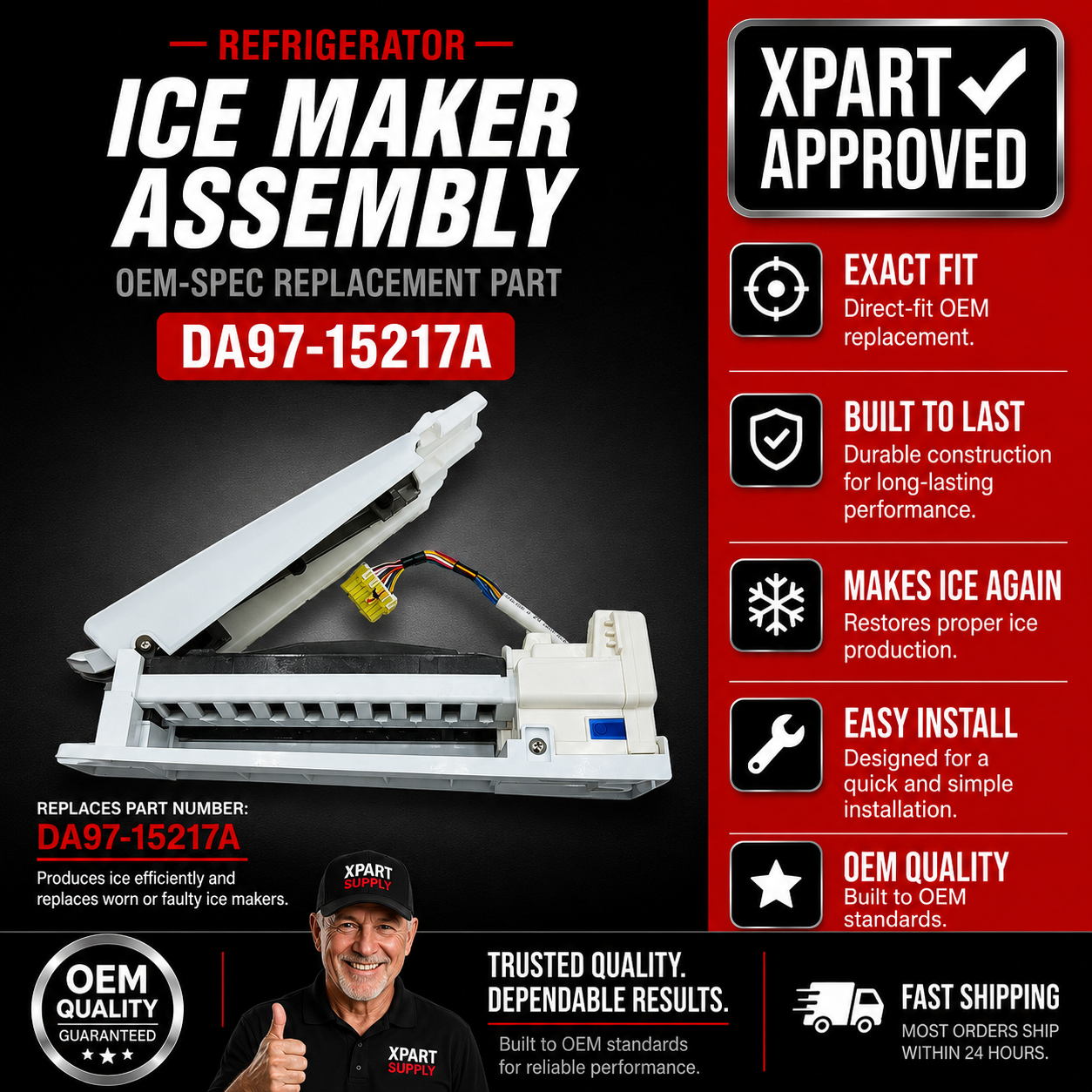 Samsung Refrigerator Ice Maker Assembly DA97-15217A — Fixes No Ice / Slow Ice (Superseded by DA97-15217D)