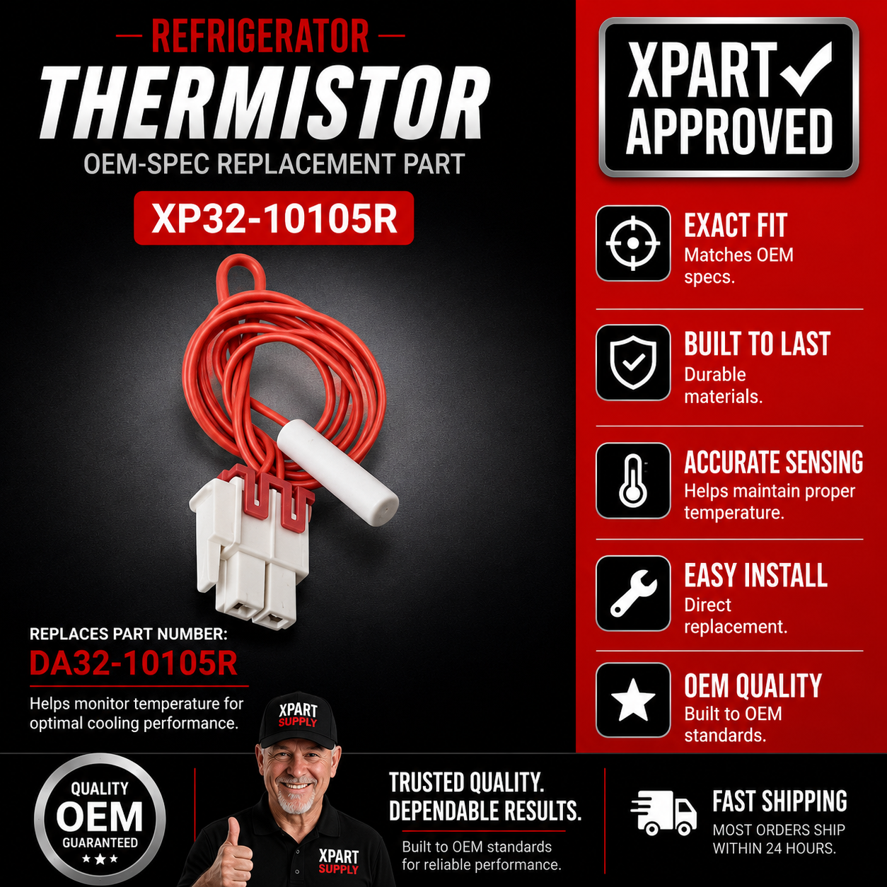 Samsung Refrigerator Thermistor XP32-10105R — Fixes Inconsistent Cooling & Frost Buildup