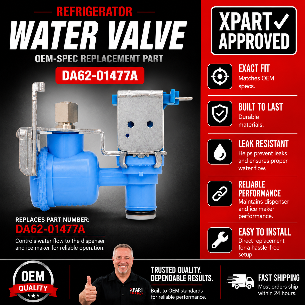 Samsung Refrigerator Water Inlet Valve DA62-01477A — Fix No Water, No Ice & Leaking Valve