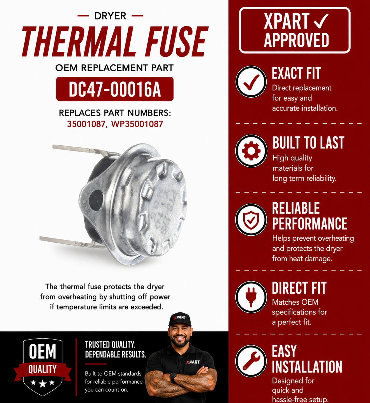 Samsung Thermal Fuse DC47-00016A — Fix Dryer No Heat