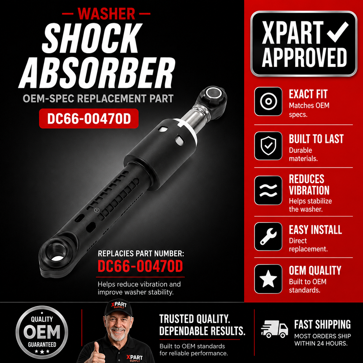 Samsung Washer Damper Shock DC66-00470D — Fixes Excessive Vibration & Drum Banging