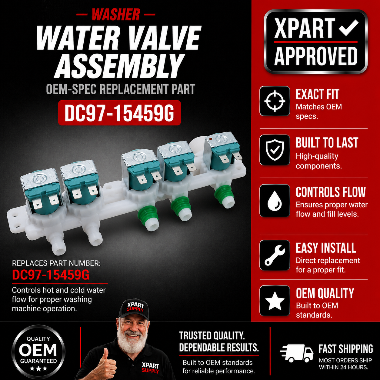 Samsung Washer Water Inlet Valve DC97-15459G — Fixes Washer Not Filling / Restores Water Flow