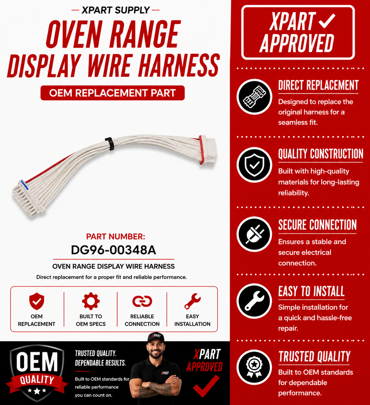 Samsung Wire Harness DG96-00348A — Fixes Blank or Dead Oven Range Display