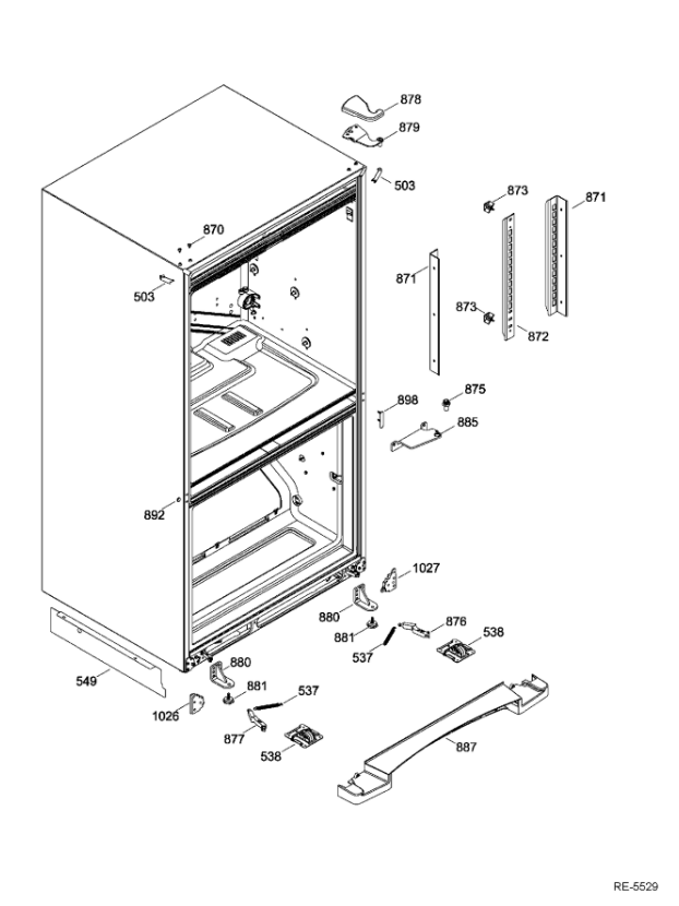 WR01L02435 Refrigerator Hinge & Pin Stop Assembly