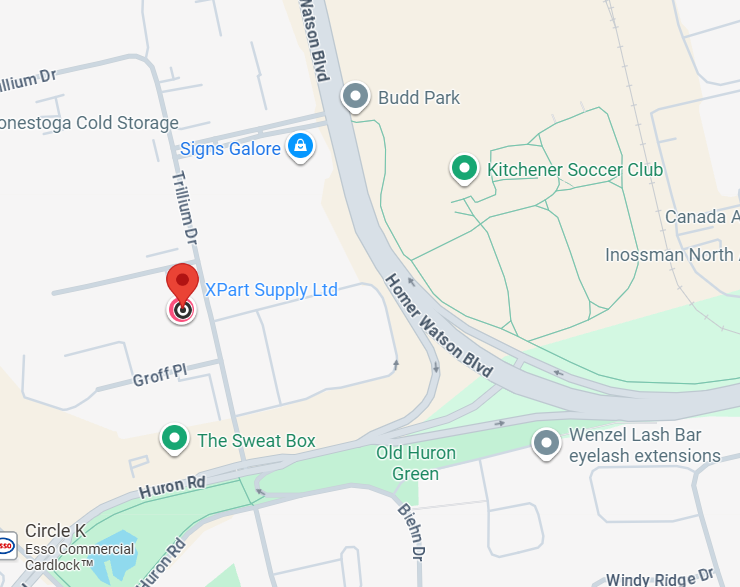 Map showing warehouse location at 101 Trillium Dr, Kitchener