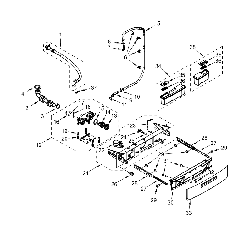 Whirlpool Washer Drain Pump Assembly W11458345 (Replaces W10918608, W11316609, W11319789)