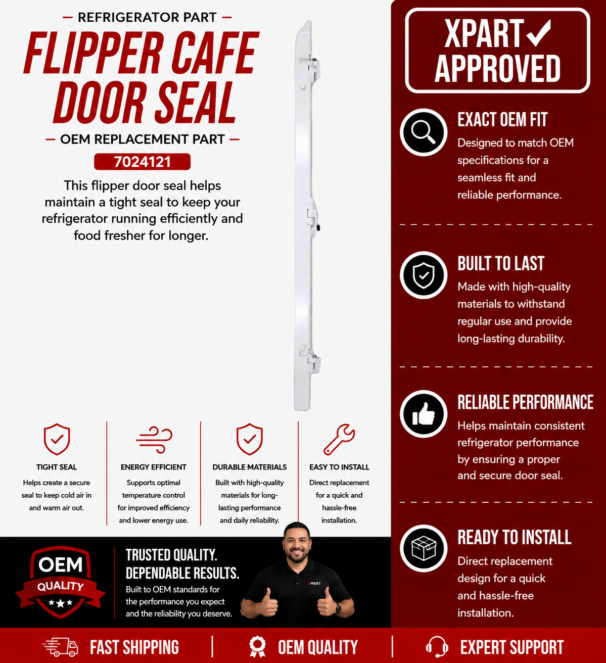 Sub-Zero Flipper Cafe Door Seal 7024121 — Fix Refrigerator Door That Won't Seal