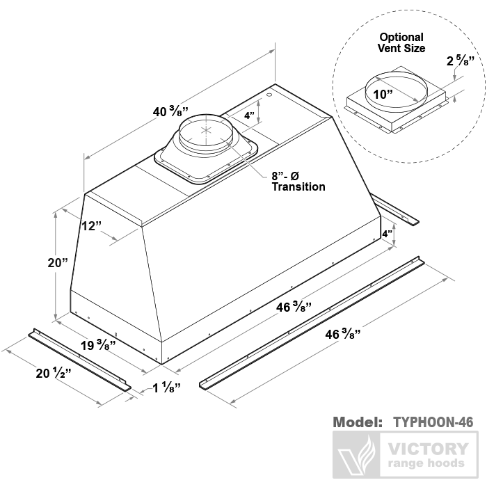 48 Inch 1200 CFM Range Hood Insert - VICTORY Typhoon