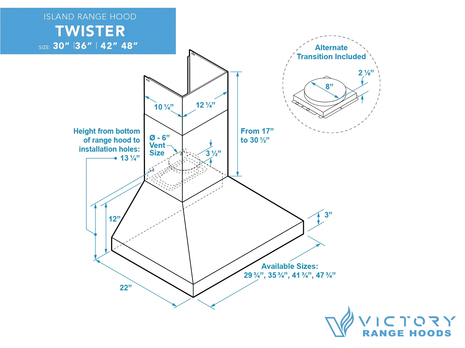 42 inch 750 CFM Wall Mount Range Hood - VICTORY Twister