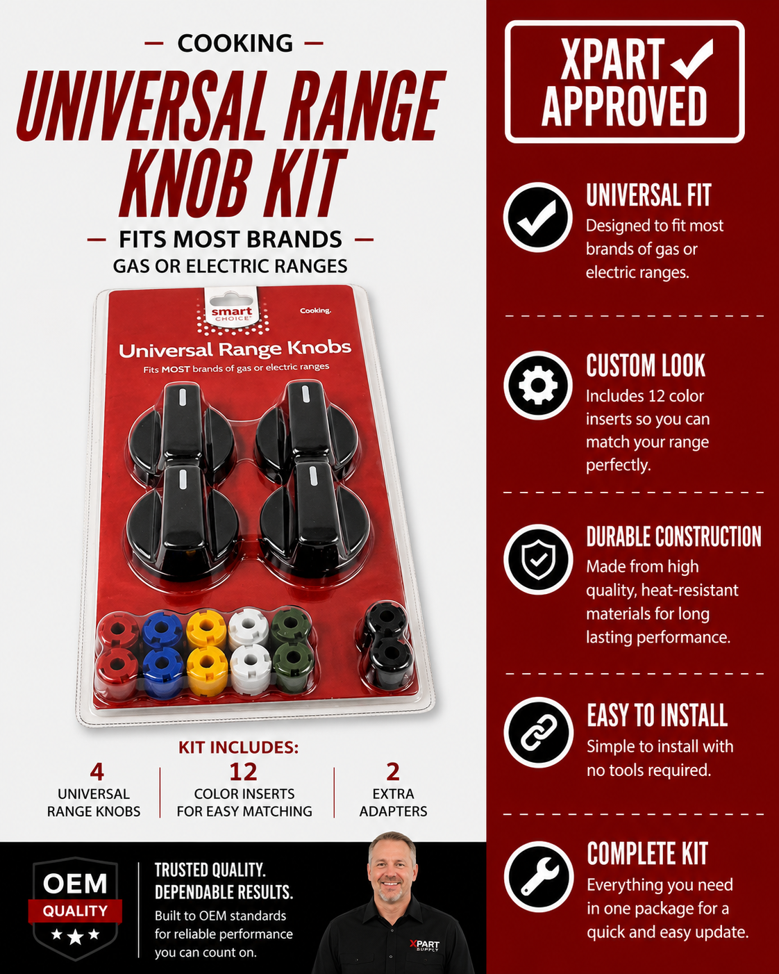 Universal Range Black Knob Kit – 4-Count (KNOBKIT4B) – Gas & Electric Stovetops
