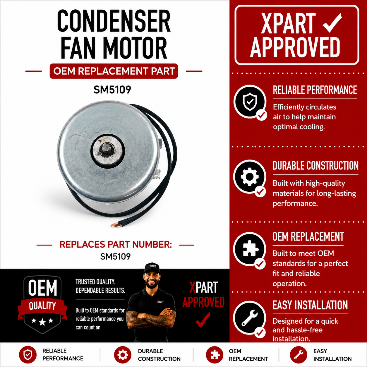 Universal Refrigerator Condenser Fan Motor SM5109 — Restore Condenser Airflow & Stop Compressor Overheating