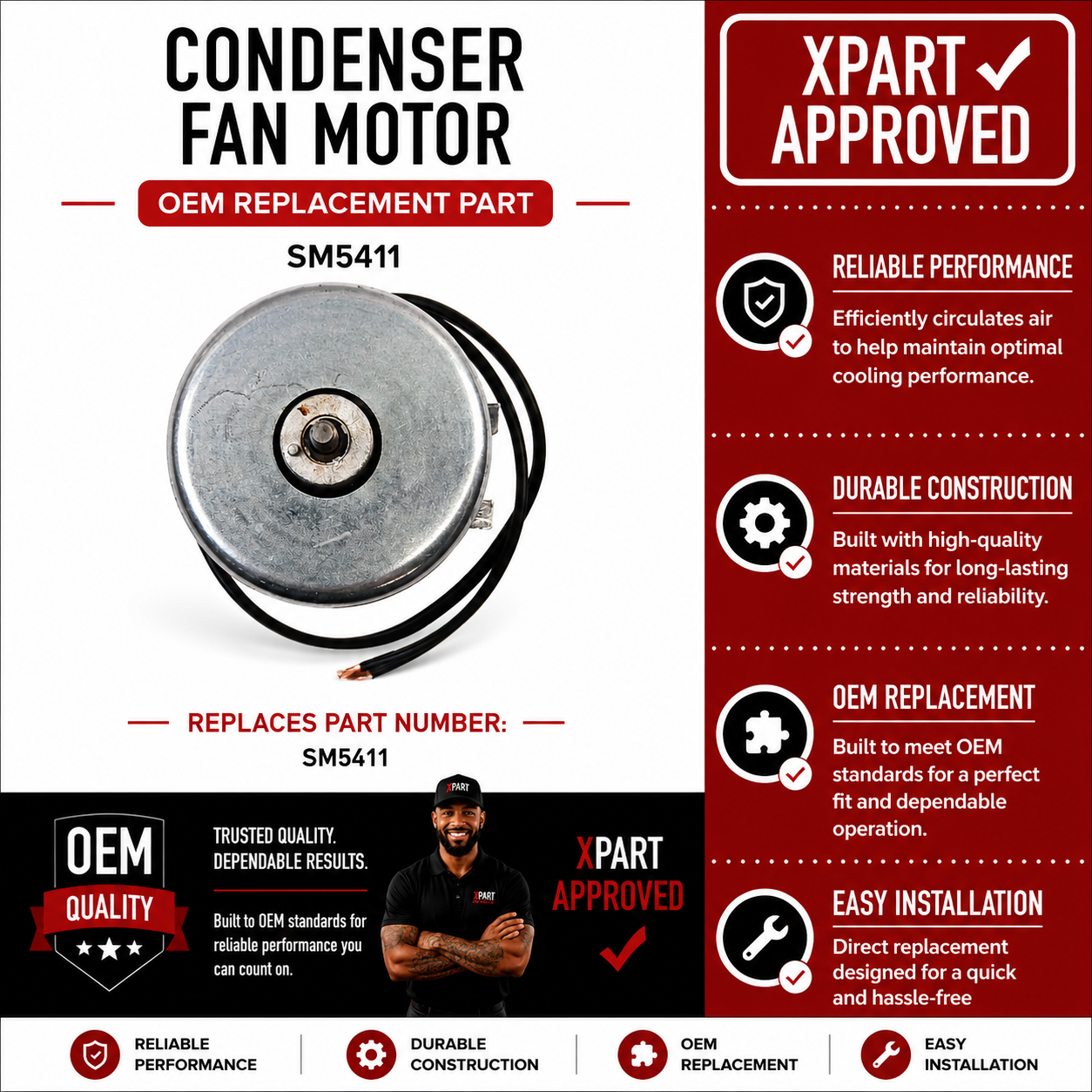 Universal Refrigerator Condenser Fan Motor SM5411 — Restore Condenser Airflow & Stop Compressor Overheating