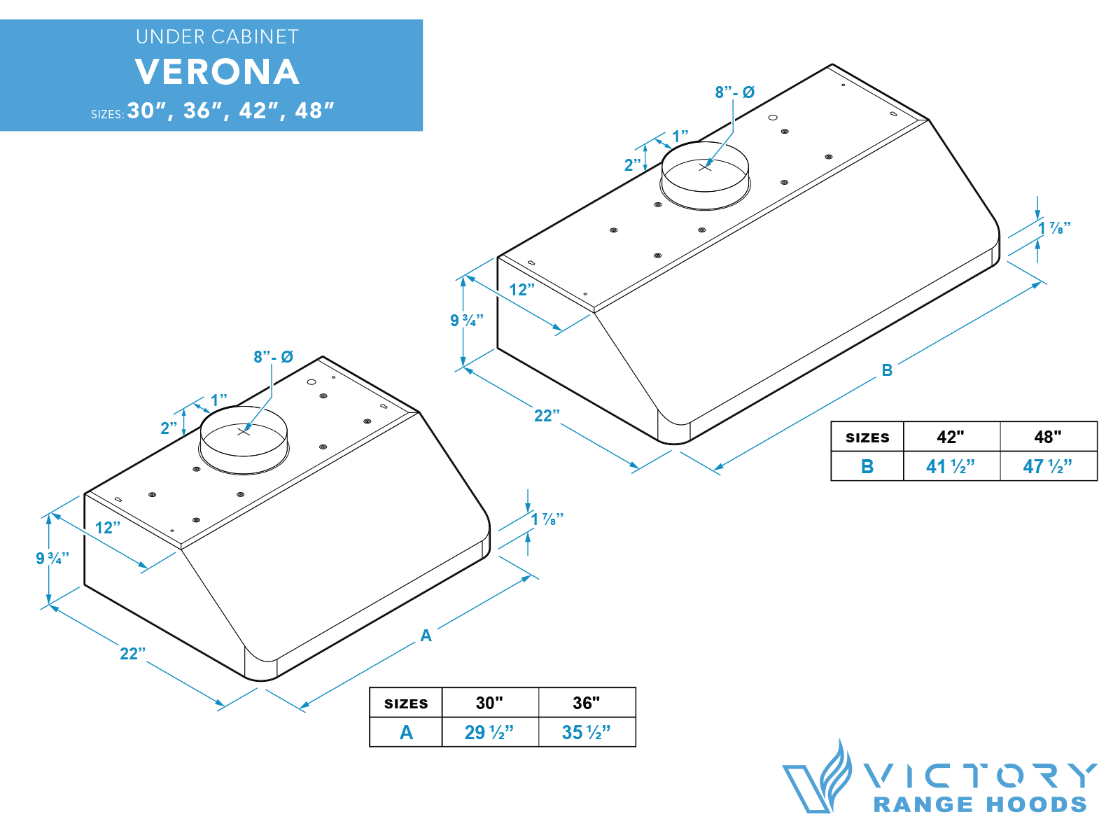 48 Inch 900 CFM Under Cabinet Range Hood - VICTORY Verona