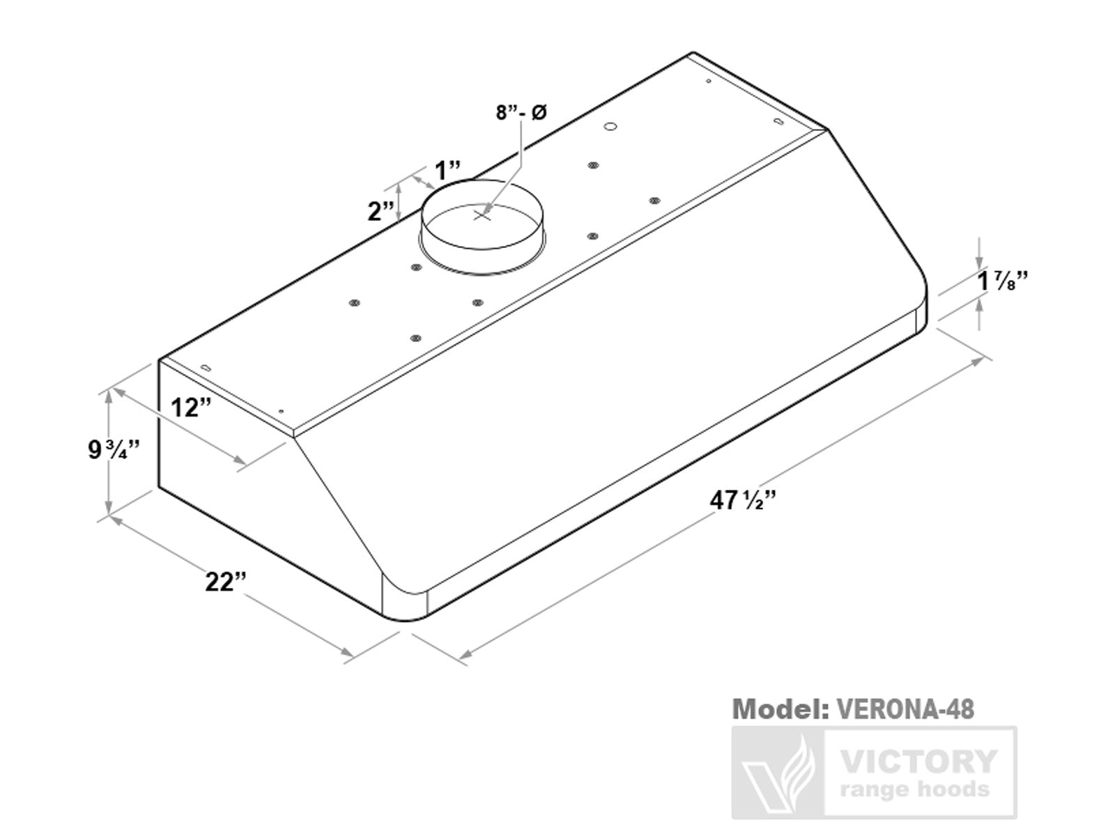 48 Inch 900 CFM Under Cabinet Range Hood - VICTORY Verona