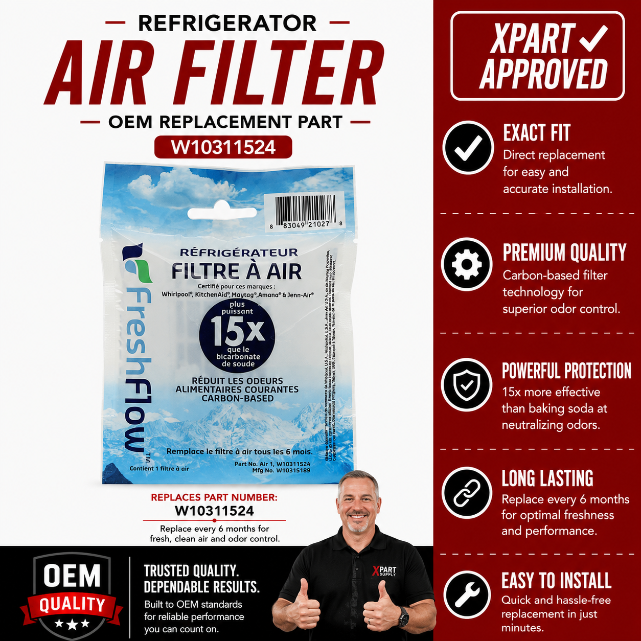 Whirlpool Refrigerator Air Filter W10311524 — Eliminate Fridge Odours & Restore Fresh Air