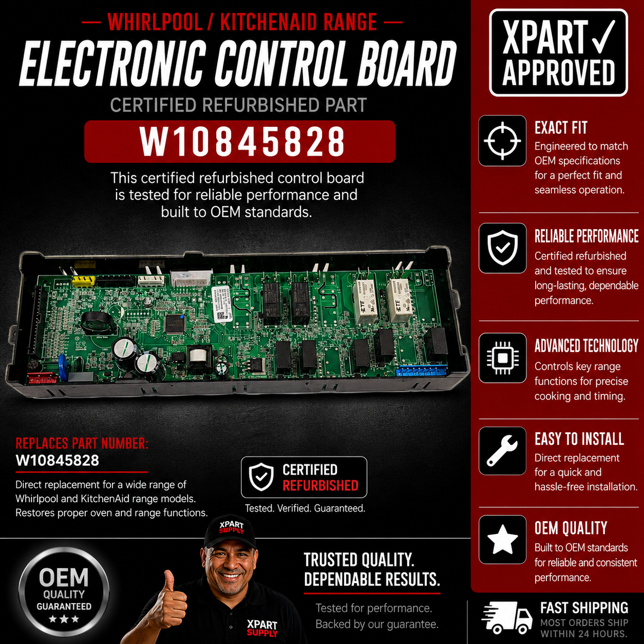 W10845828 Range Certified Refurbished Electronic Control Board