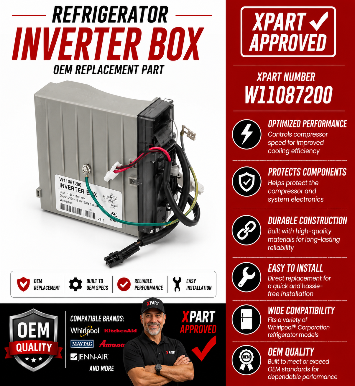 W11087200 Whirlpool Refrigerator Inverter Box – OEM Compressor Control Board