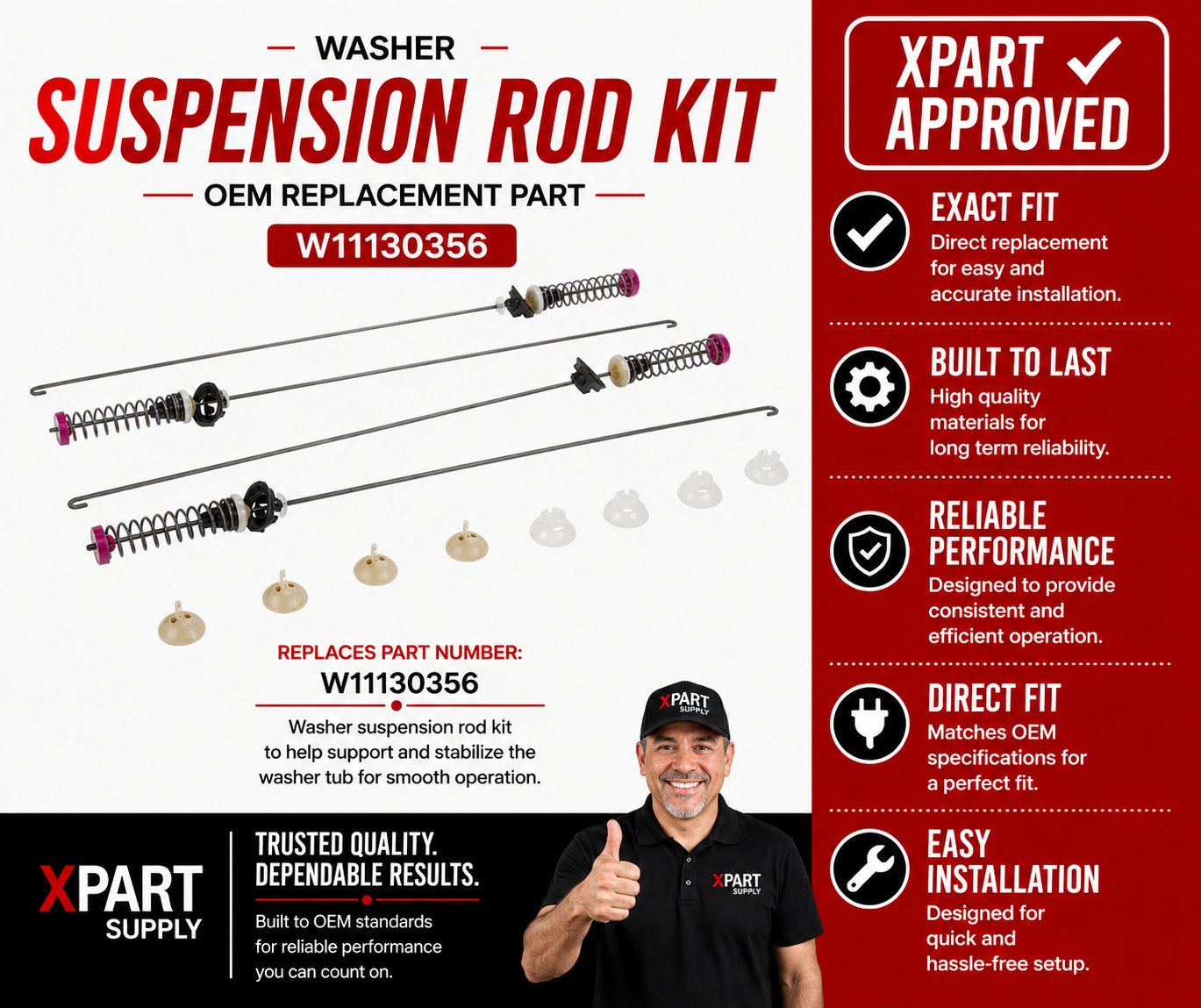 W11130356 Washer Suspension Rod Kit – Maytag & Whirlpool Top Load Washer Suspension Rods
