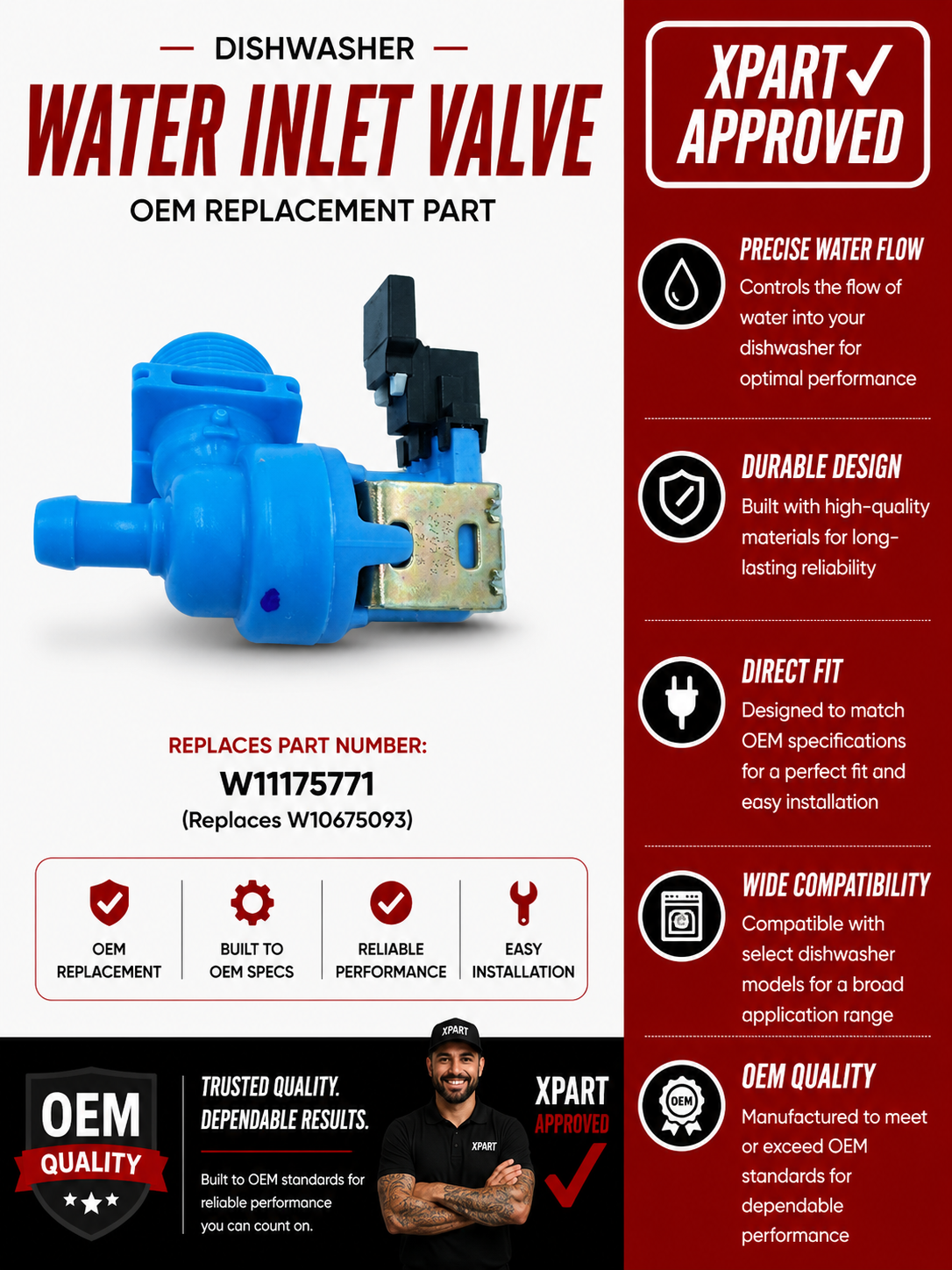 Whirlpool Dishwasher Water Inlet Valve W11175771 — Fixes No Fill, Slow Fill & Leaking