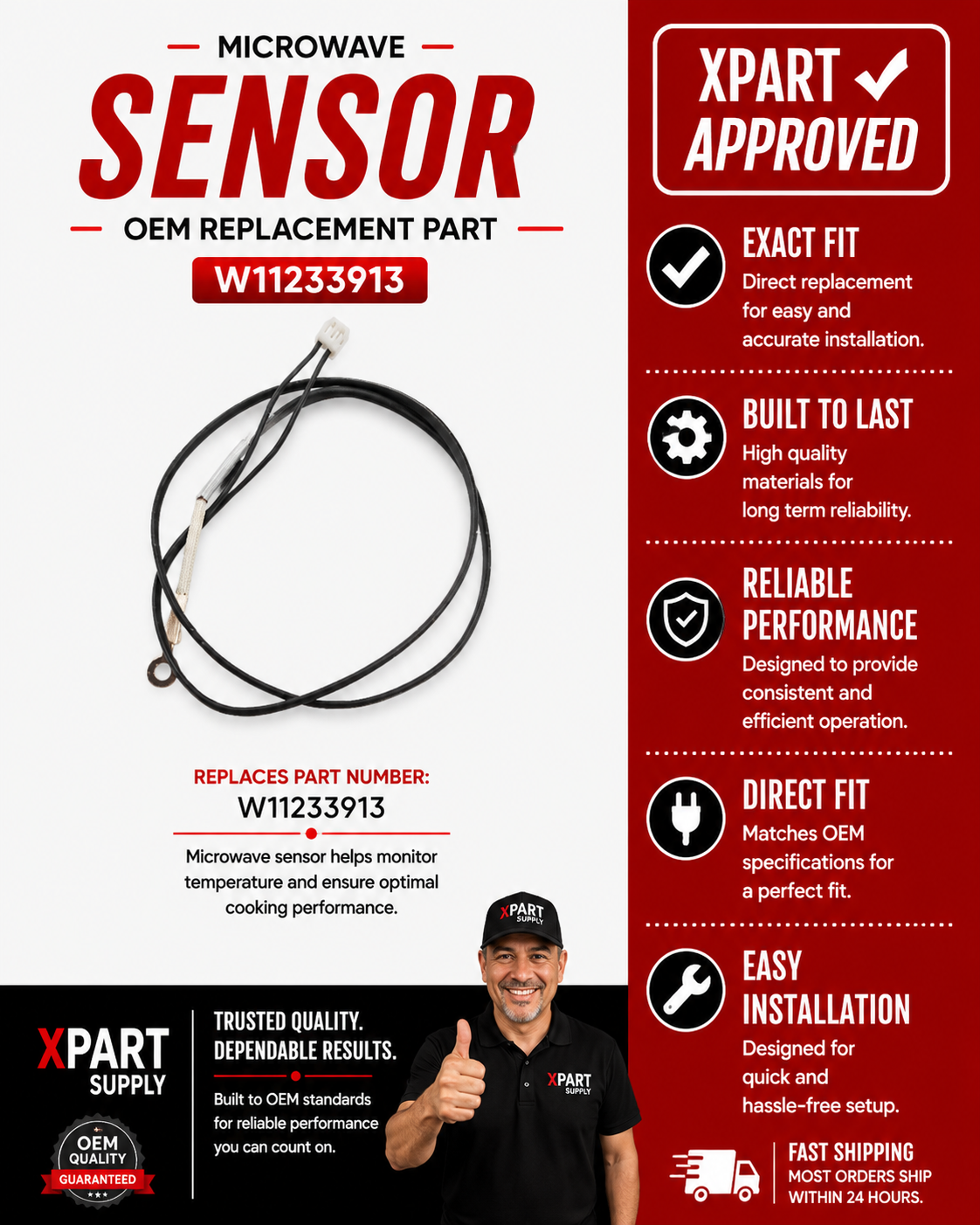 Whirlpool Microwave Humidity Sensor W11233913 — Fix Sensor Cooking & Auto-Defrost Errors