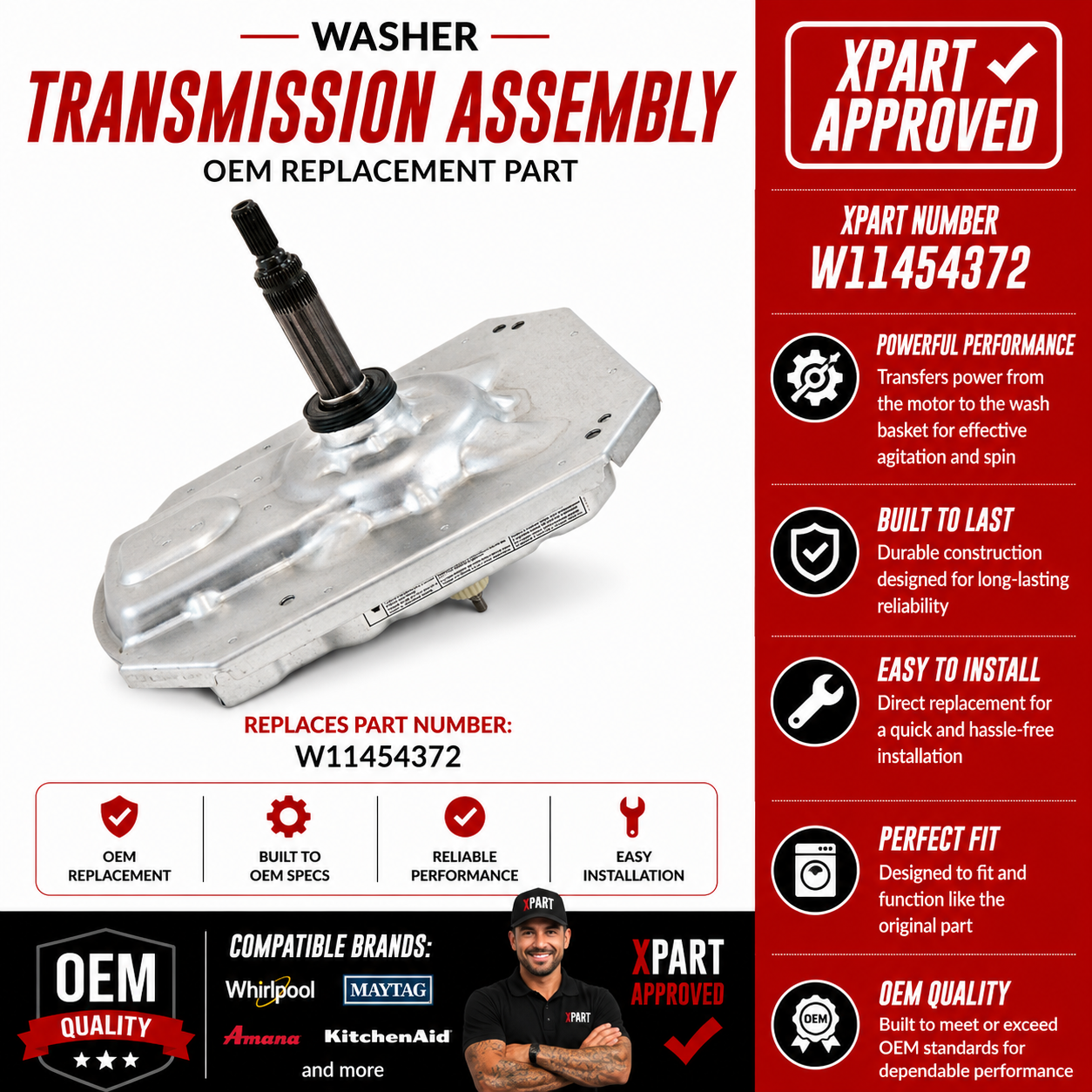 W11454372 Washer Transmission Assembly – OEM Whirlpool Replacement