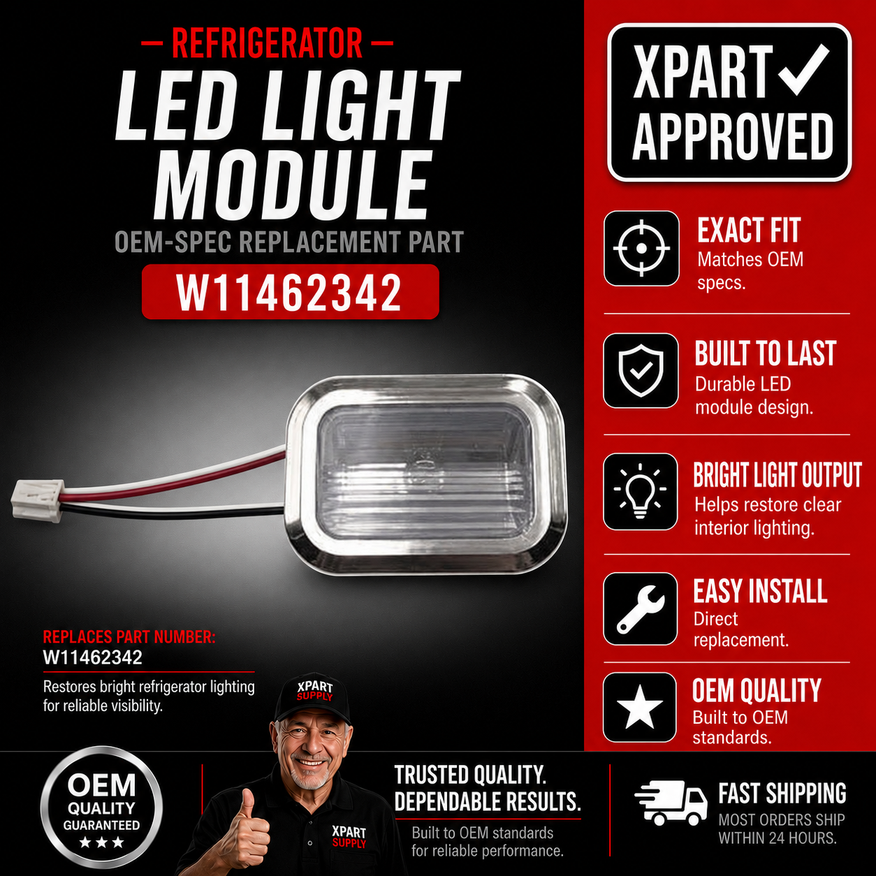 Whirlpool Refrigerator LED Light Module Kit W11683242, Replaces W11462342, W10607479, W10843339, W10908166