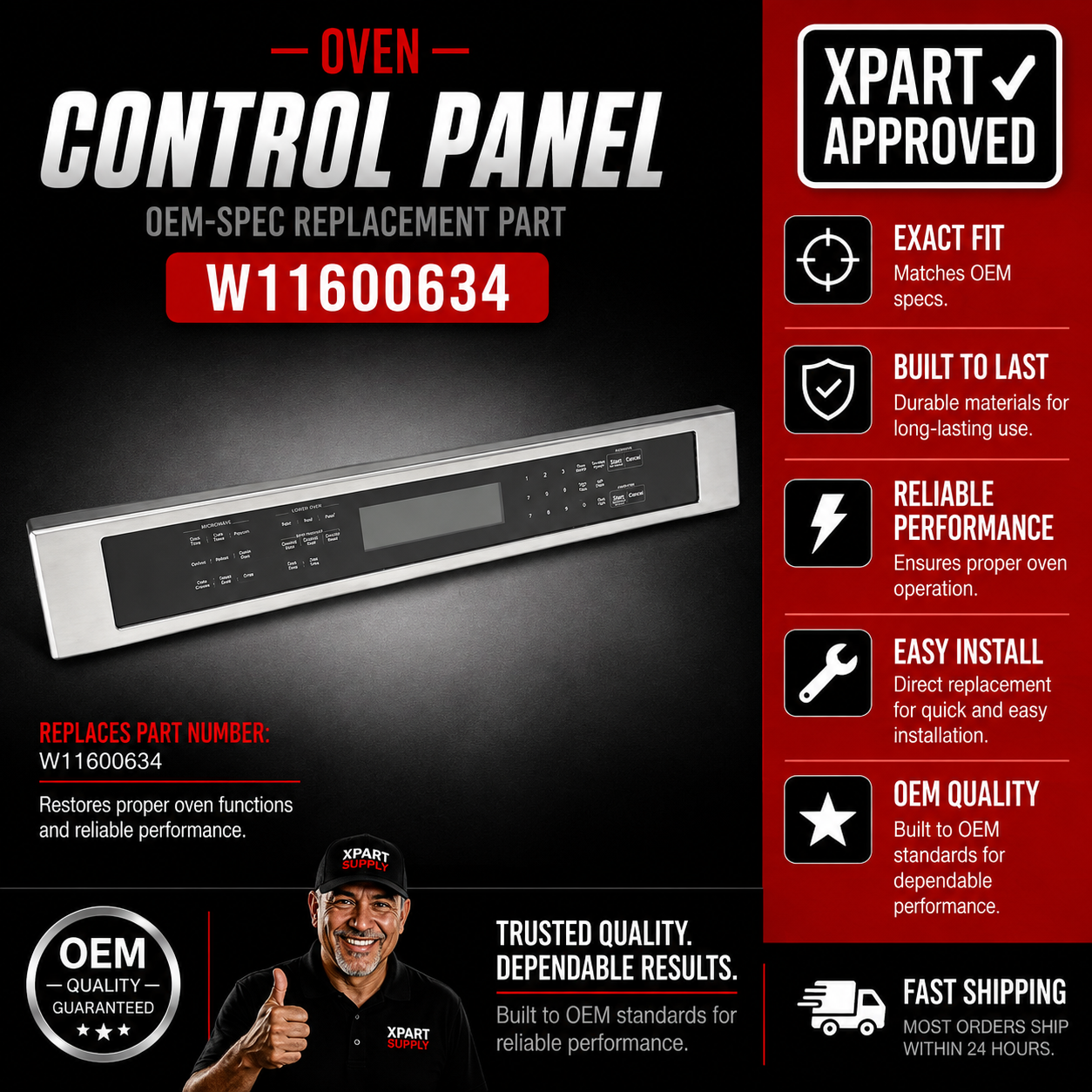 KitchenAid Wall Oven Microwave Combo Control Panel W11600634, Replaces W11304123, W11598183