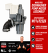 Whirlpool dishwasher pump motor assembly with product details on a white and red background