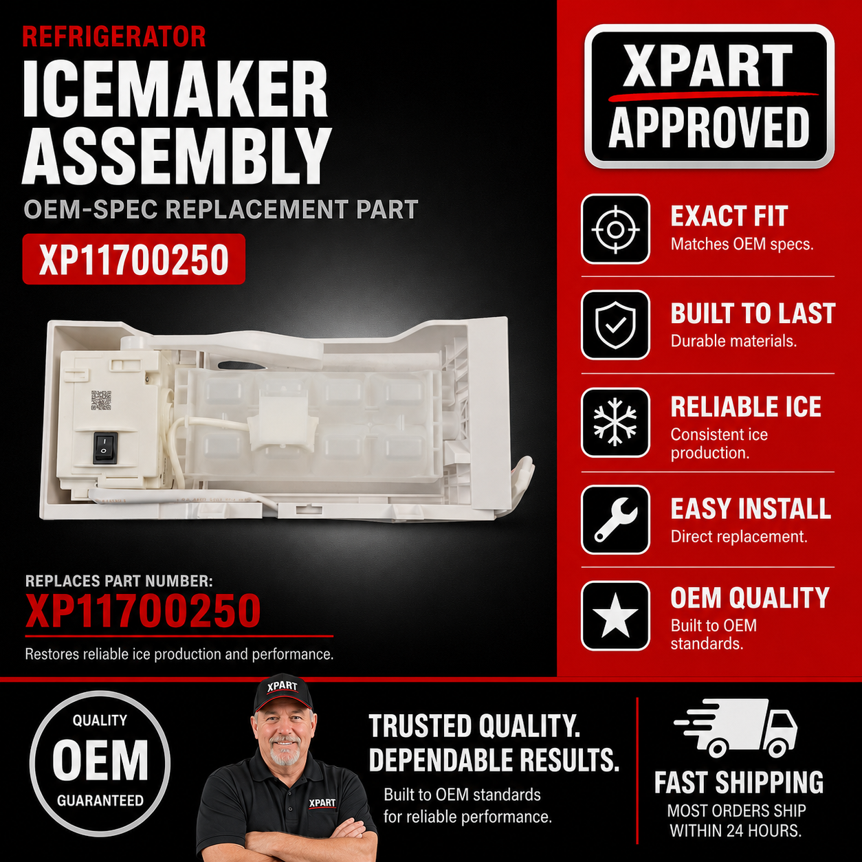 Whirlpool Refrigerator Ice Maker Assembly W11700250 — Replaces W11359448, W11546935, W11633658