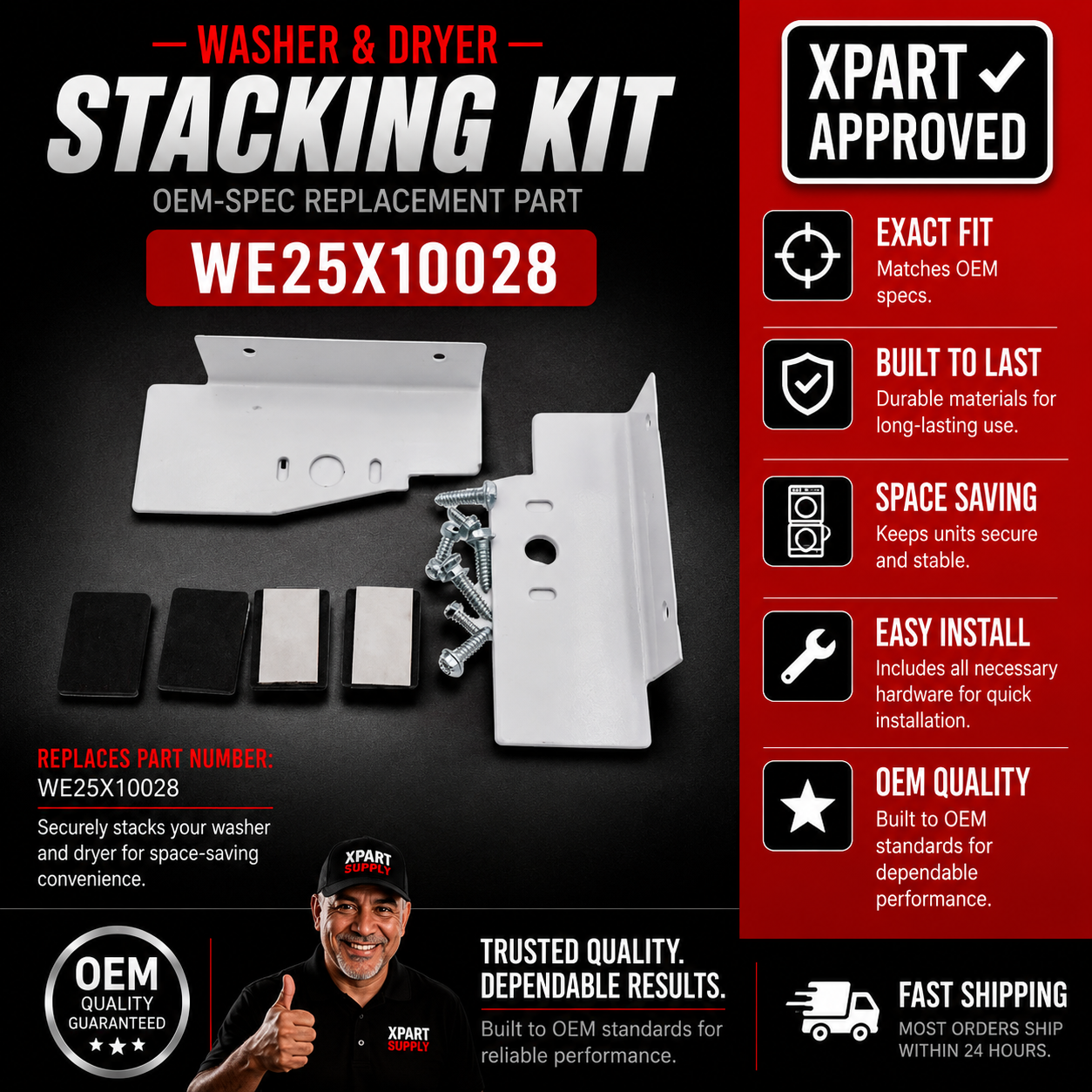 GE Washer and Dryer Stacking Kit WE25X10028, Replaces WE25X10018, Canadian Cross-Reference WG04A00107