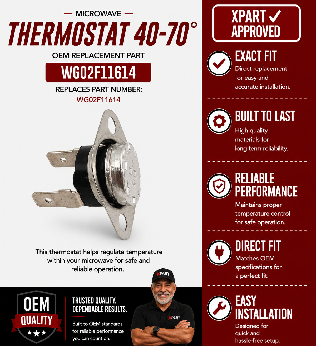 GE Microwave Thermostat WG02F11614 — Fixes Overheating Shutdown & No-Heat