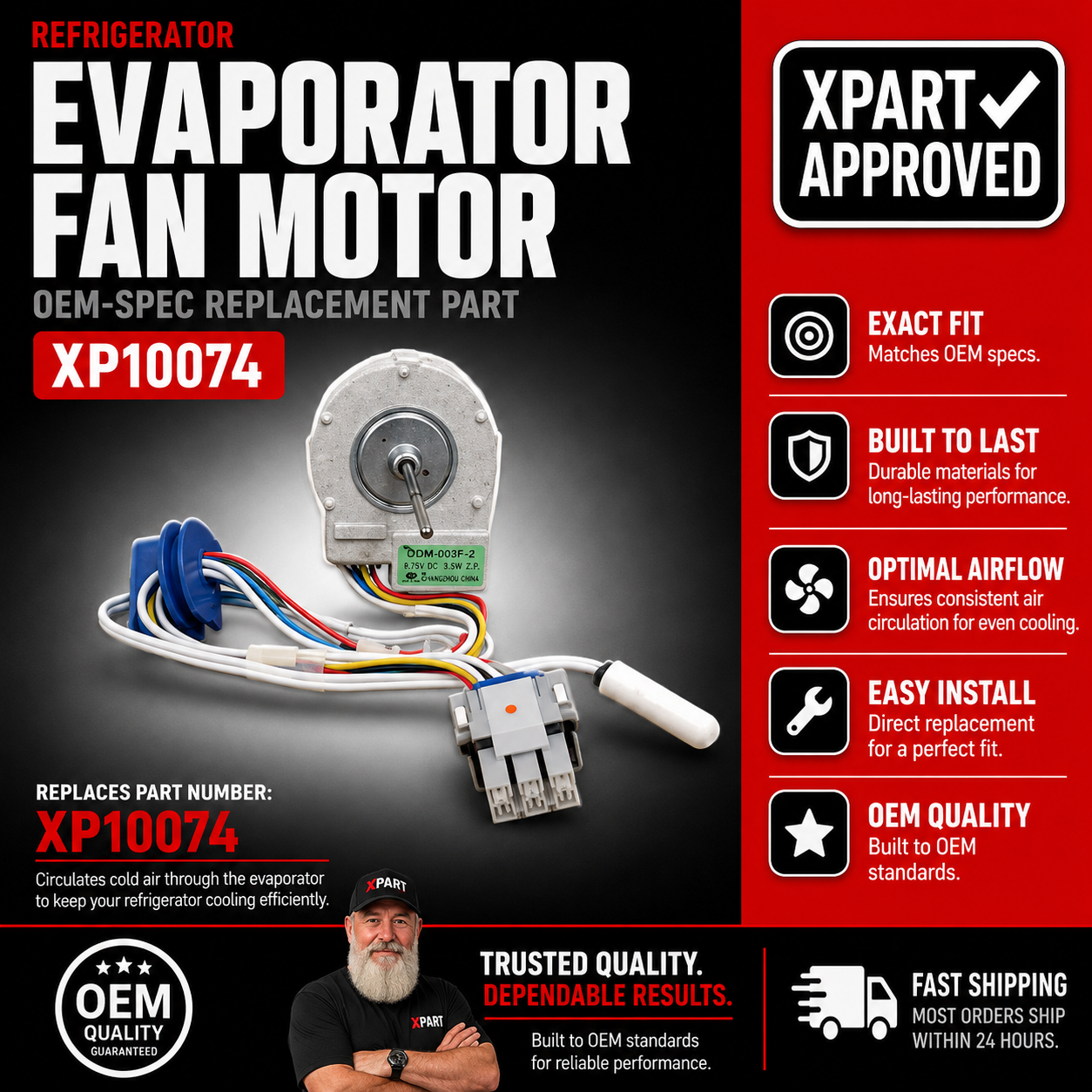 GE Refrigerator Evaporator Fan Motor WG03F01503 — Fixes Warm Fridge & Cooling Loss