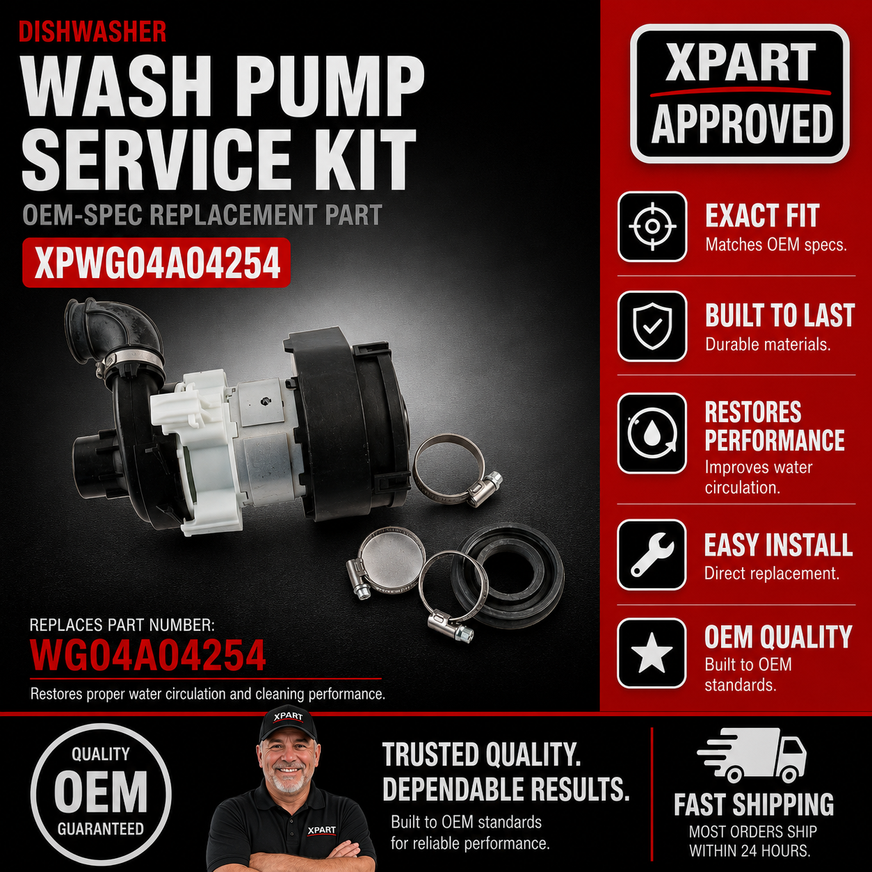 GE Dishwasher Wash Pump Service Kit WG04A04254 — U.S. Cross-Reference WD19X25700