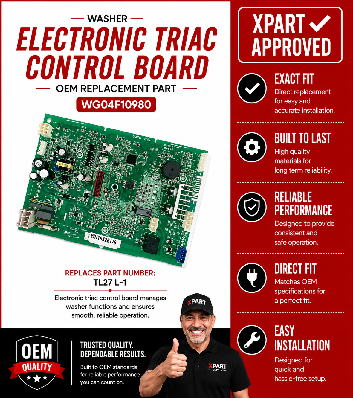 GE Washer Triac Control Board WG04F10980 — Fix Washer Not Starting or Cycling