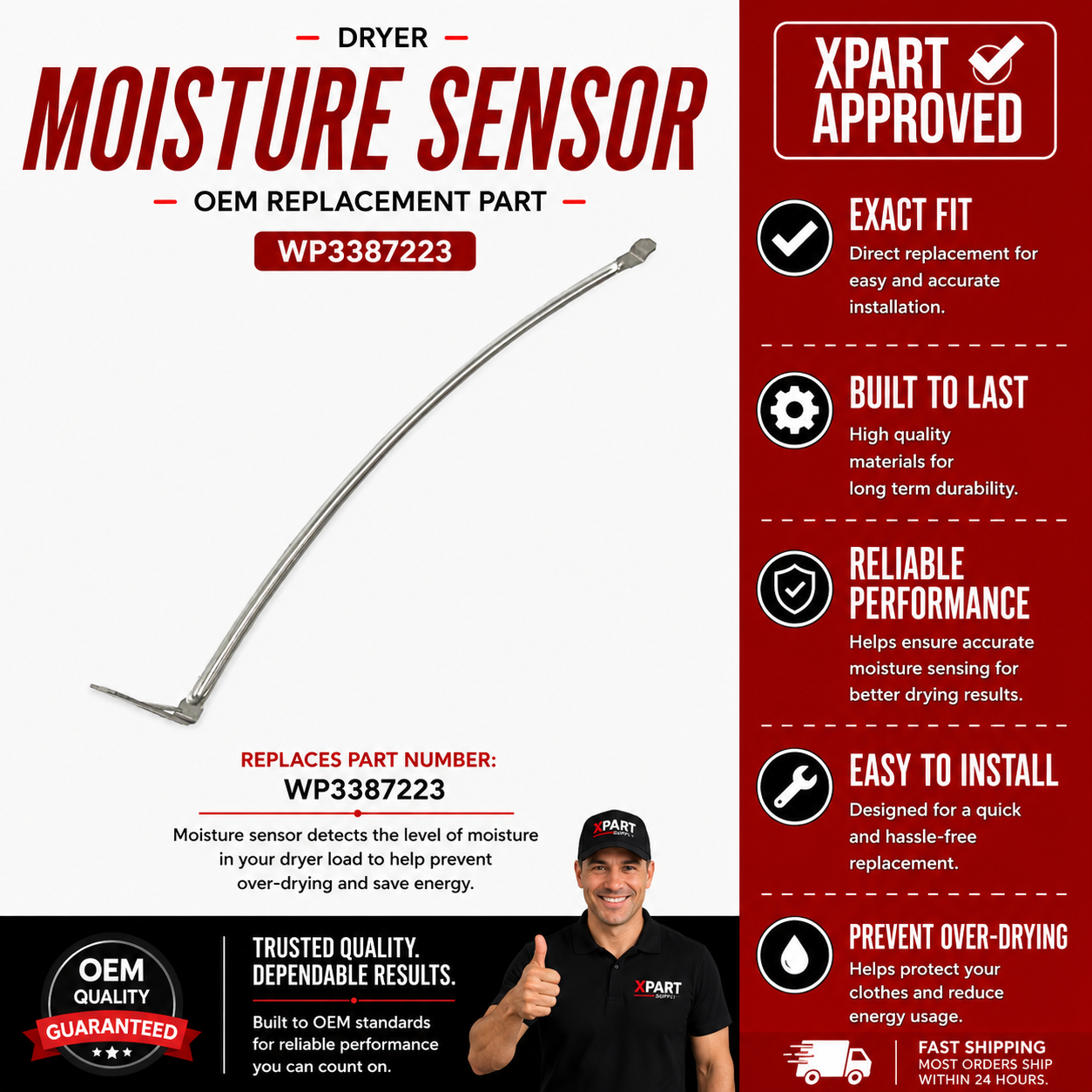 Whirlpool Moisture Sensor WP3387223 — Fix Dryer Not Drying