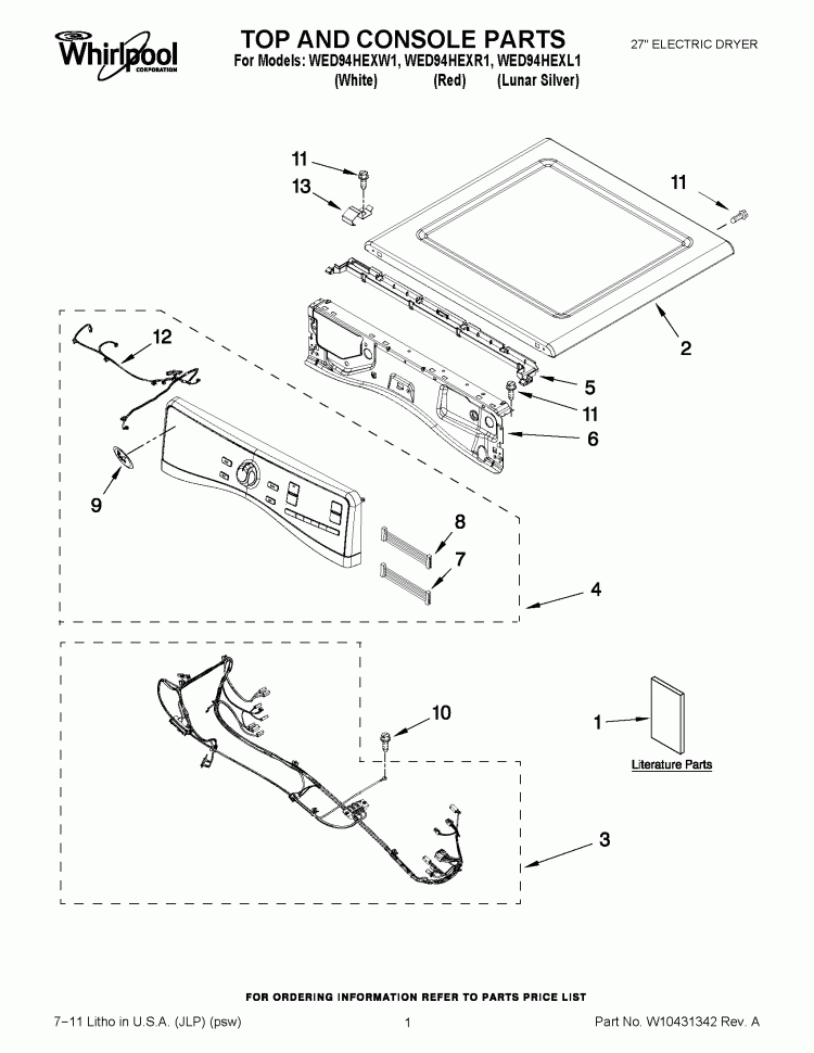 WPW10208383 Dryer Top Panel, White - XPart Supply Ltd.