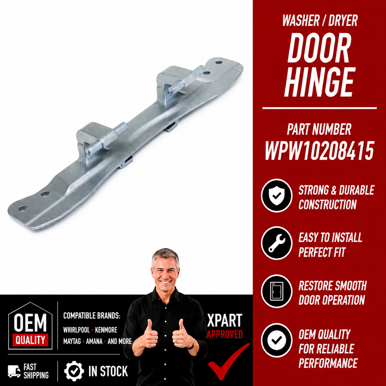 WPW10208415 Washer & Dryer Door Hinge – Maytag Whirlpool OEM Replacement