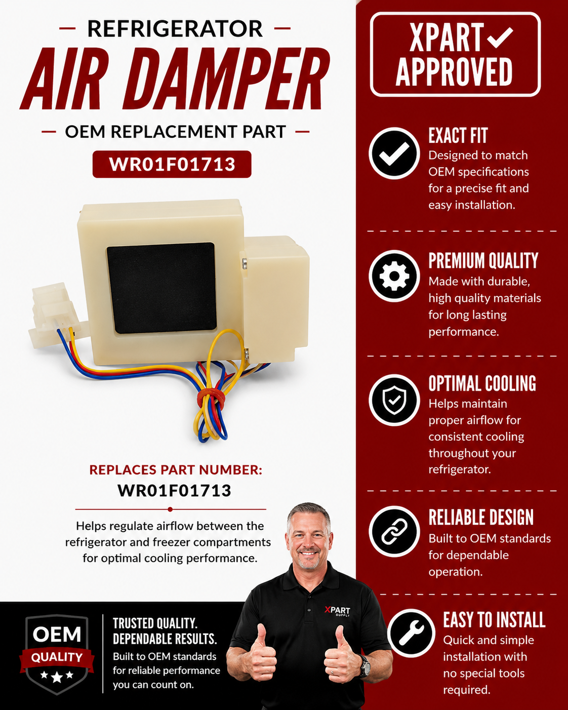 WR01F01713 Refrigerator Air Damper – Genuine OEM GE (Replaces 200D1535P002, WR17M303)
