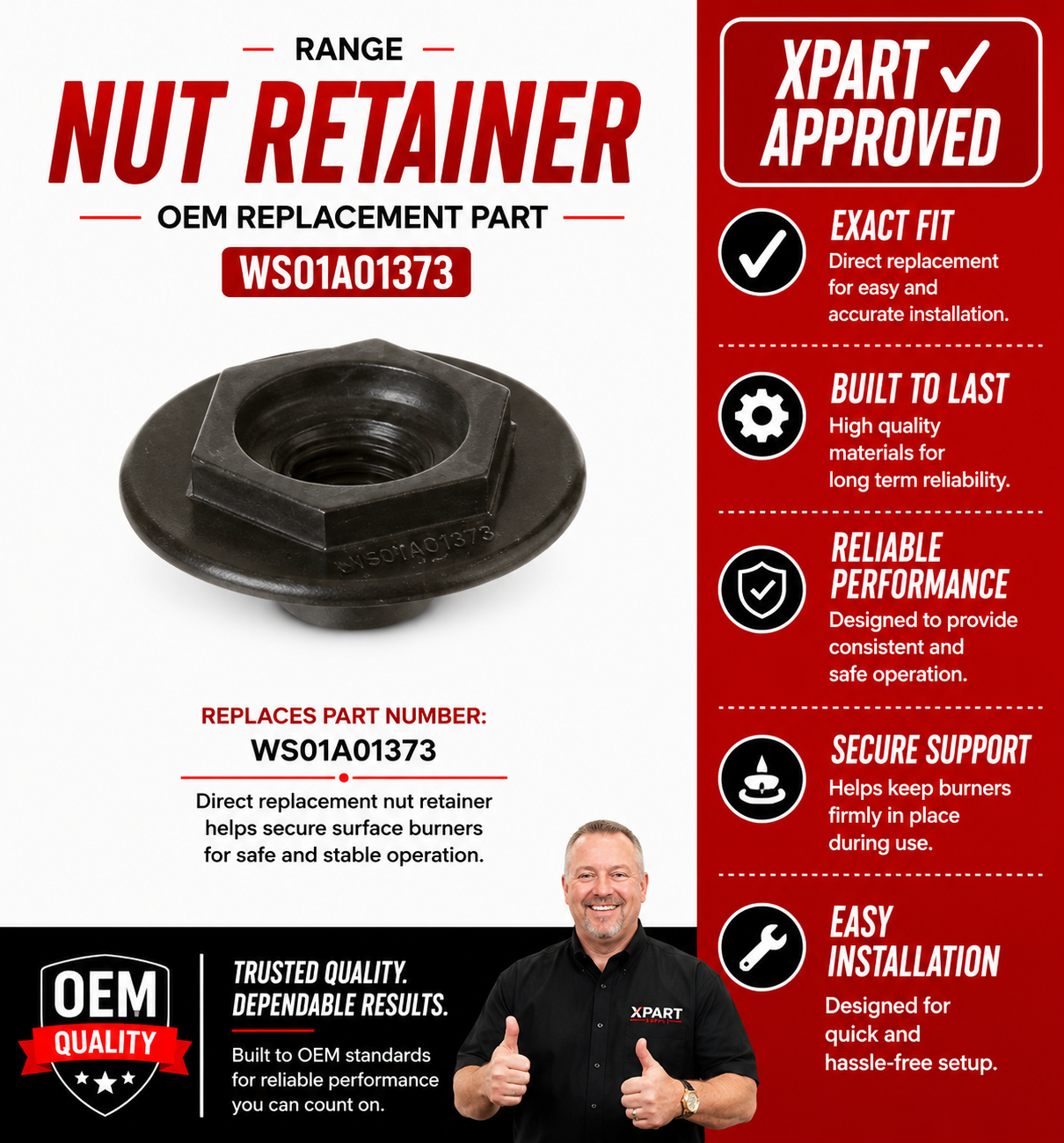 GE Range Nut Retainer WS01A01373 — Secure Loose Range Components and Stop Rattles