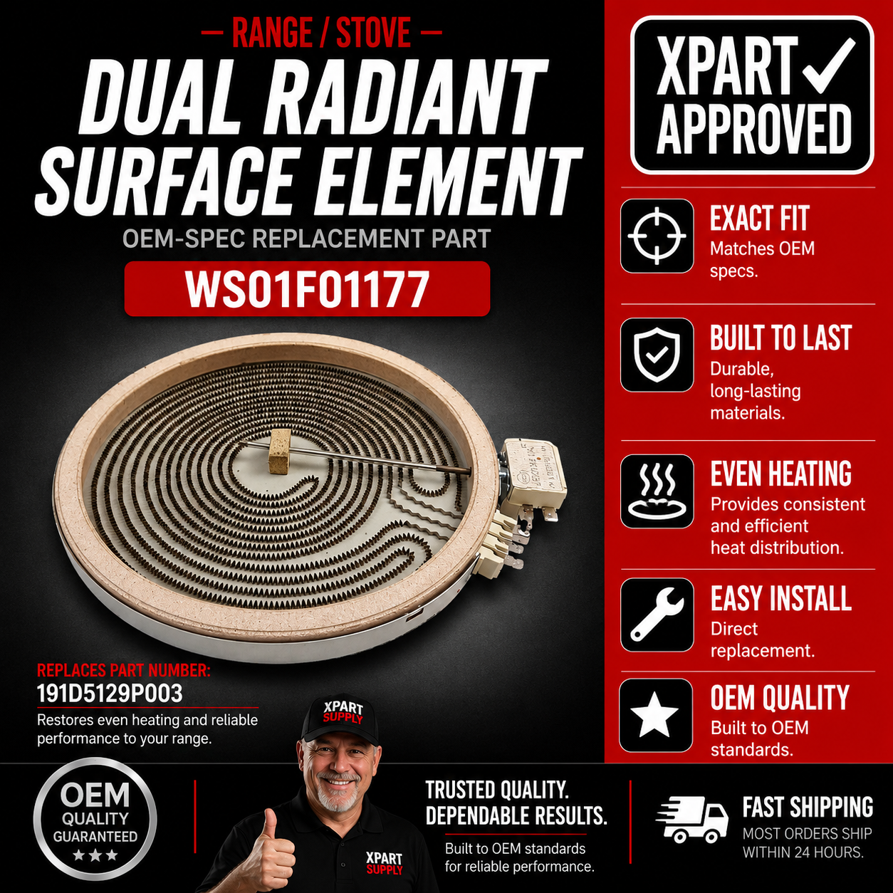 GE Range Dual Radiant Surface Element WS01F01177 — U.S. Cross-Reference WB30T10133