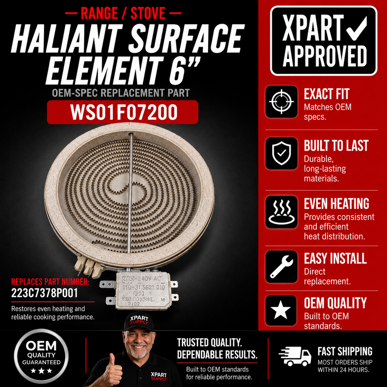 WS01F07200 GE Range 6" Haliant Surface Element