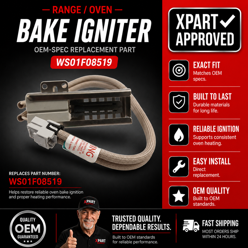 GE Range Oven Glowbar Igniter WS01F08519, Fixes Oven Not Igniting or Heating