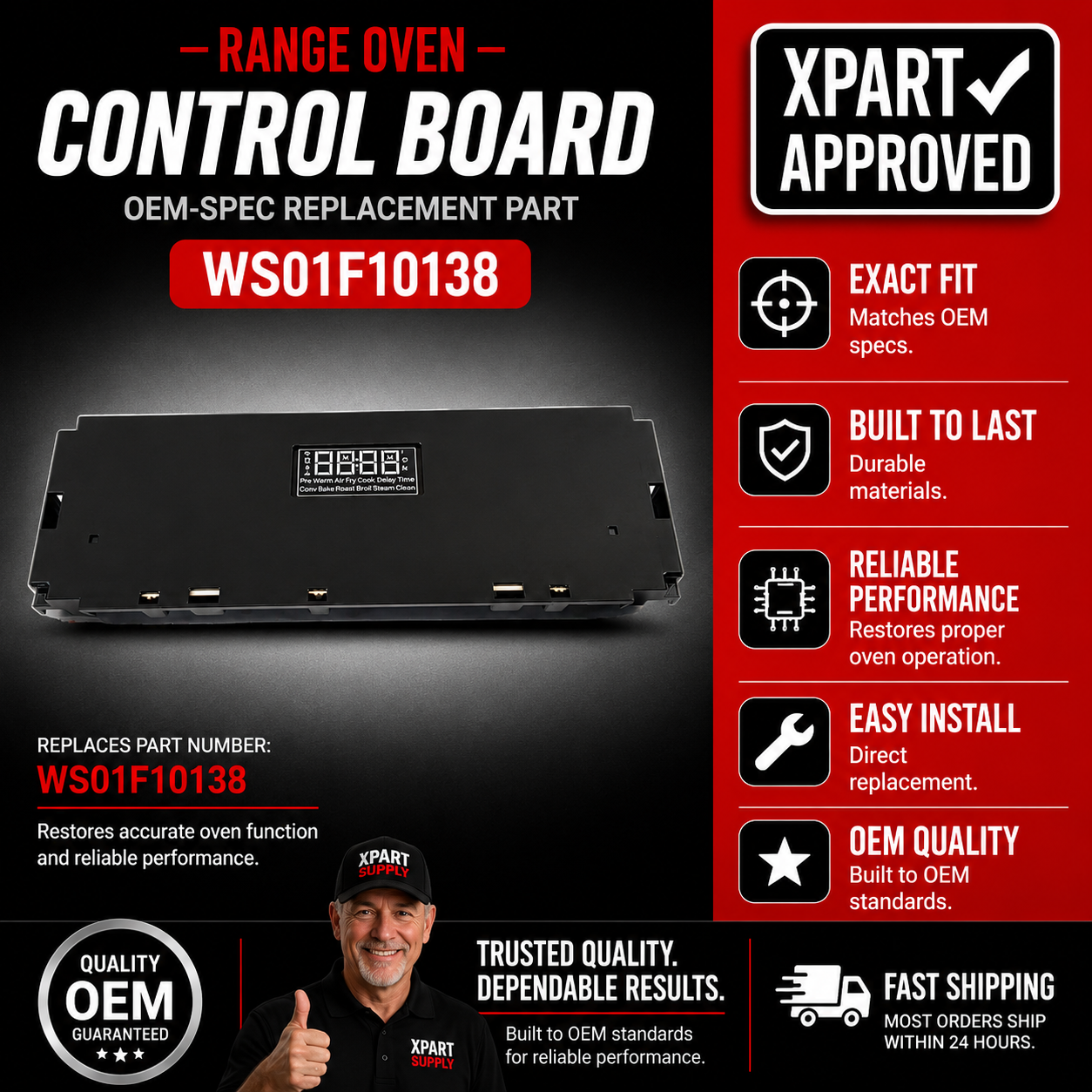 GE WS01F10138 Oven Control Board — Fixes No-Heat / Error Codes