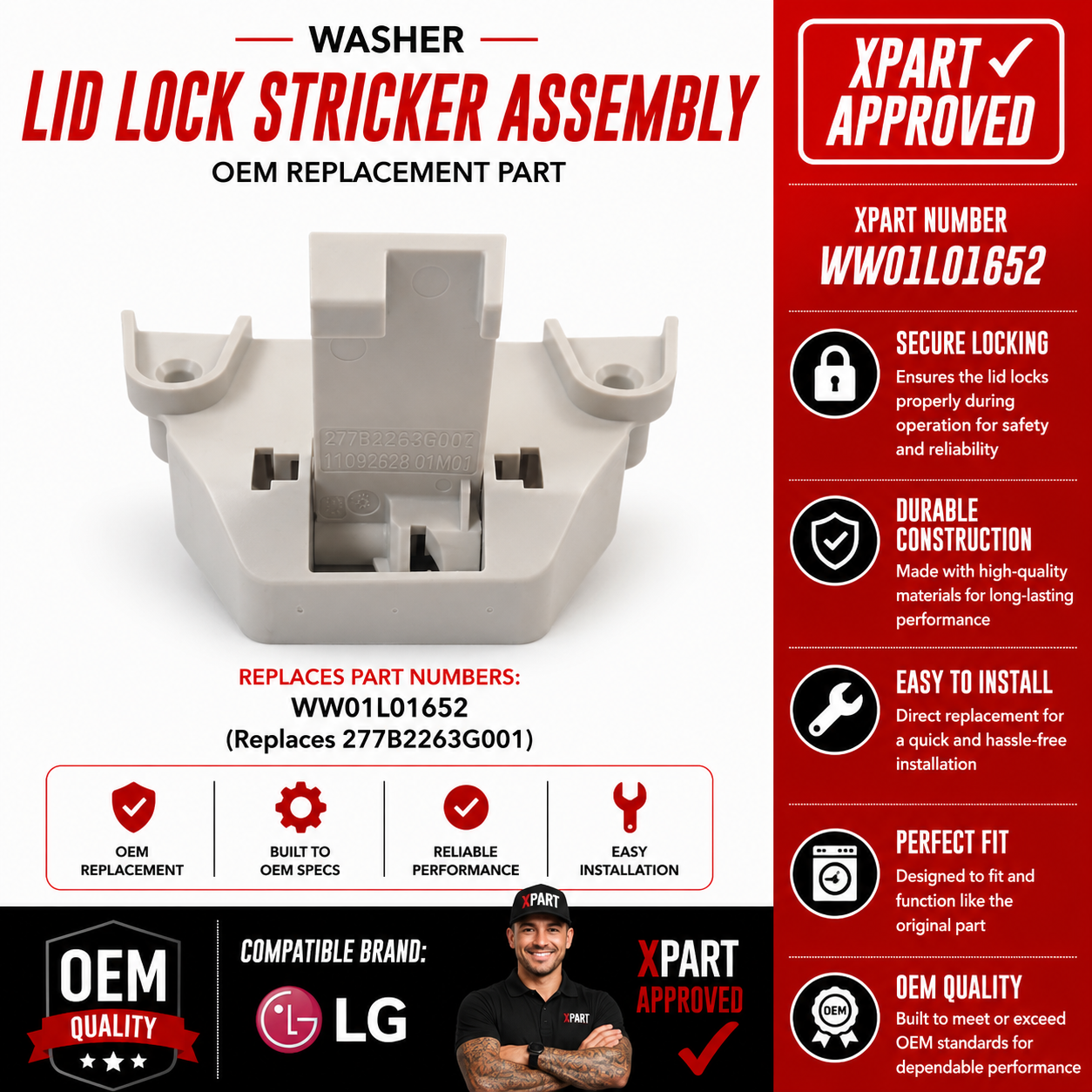WW01L01652 Washer Lid Lock Striker Assembly