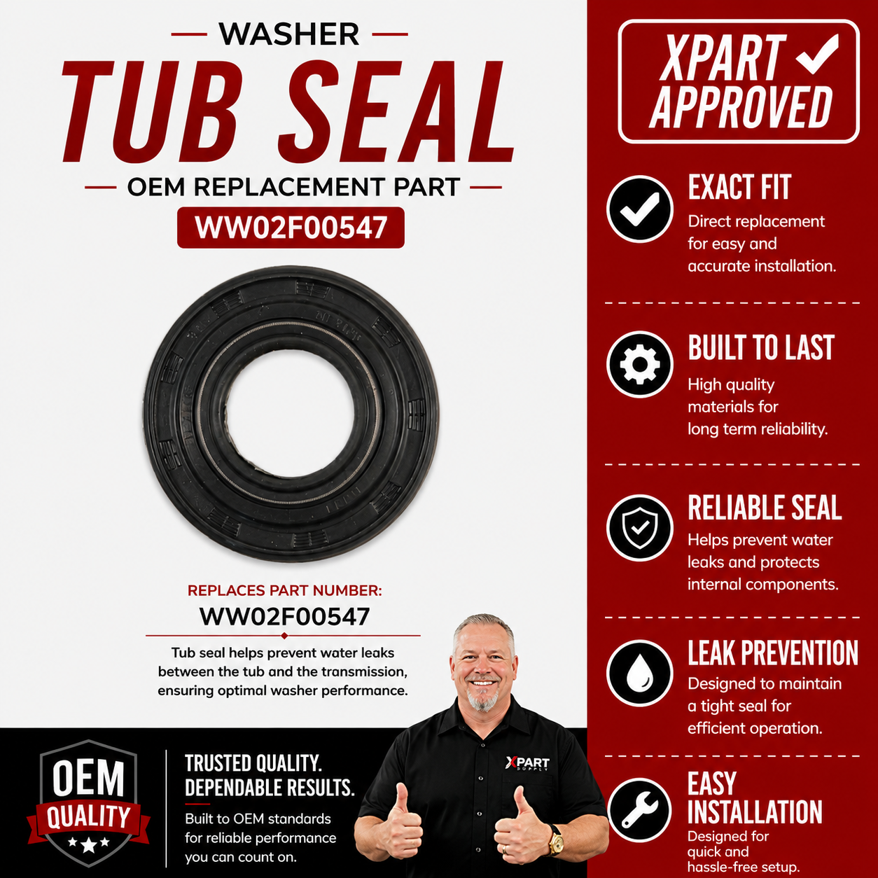 GE Washer Tub Seal WW02F00547 — Stop Leaks & Restore Drum Seal