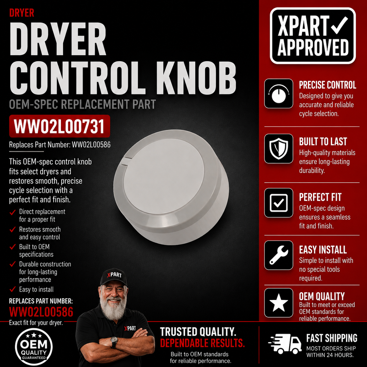 GE Dryer Control Knob WW02L00731 — Fix Unresponsive Cycle Selector